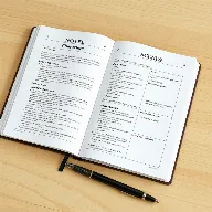 Open notebook with a novel template guide