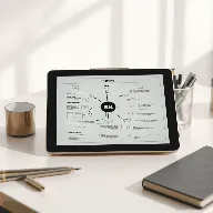 Detailed plotting blueprint on a digital tablet